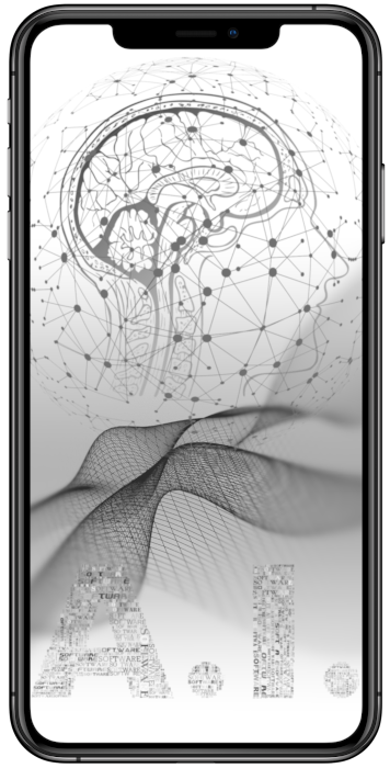 Imagen de un teléfono con una imagen con el texto de inteligencia artificial, que ejemplifica los asistentes digitales